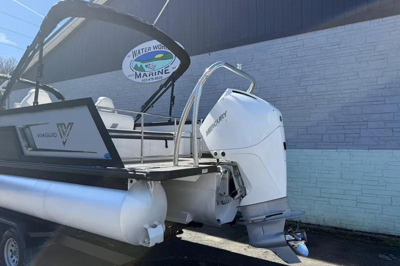 Slide: The Image of 2022 Viaggio Diamante S 26 pontoon boat with Mercury outboard motor at Water Works Marine. - 4
