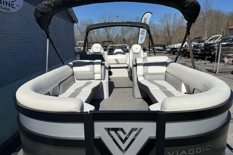 Slide: The Image of 2022 Viaggio Diamante S 26 pontoon boat with spacious seating and sleek design. - 6