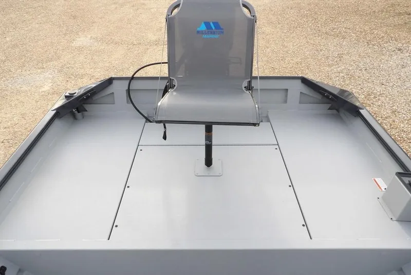 Slide: The Image of 2026 Crestliner 1870 Retriever FCC boat interior with central seat and spacious deck. - 14