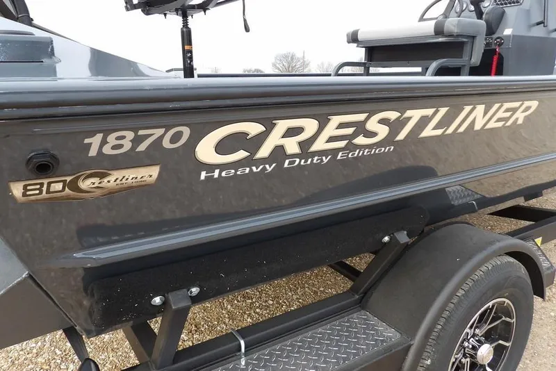 Slide: The Image of 2026 Crestliner 1870 Retriever FCC Heavy Duty Edition boat side view. - 37