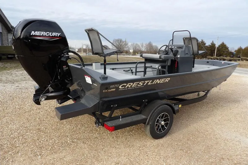 Slide: The Image of 2026 Crestliner 1870 Retriever FCC boat with Mercury engine on a trailer. - 5