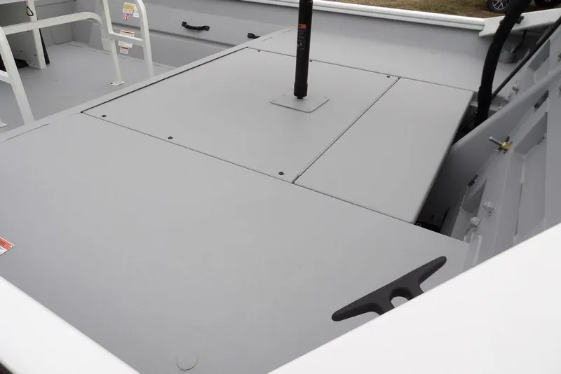 Slide: The Image of 2026 Crestliner 1870 Retriever FCC boat interior with gray deck and seating. - 11