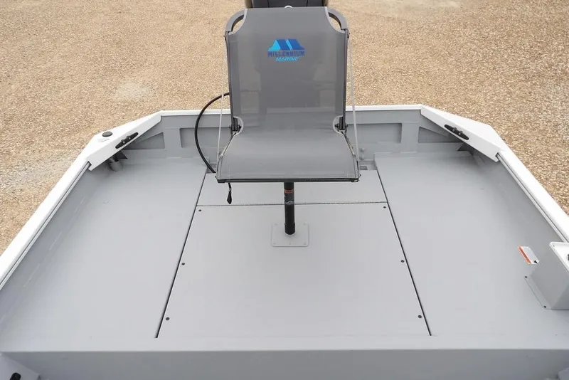 Slide: The Image of 2026 Crestliner 1870 Retriever FCC boat deck with swivel seat, gray finish. - 14