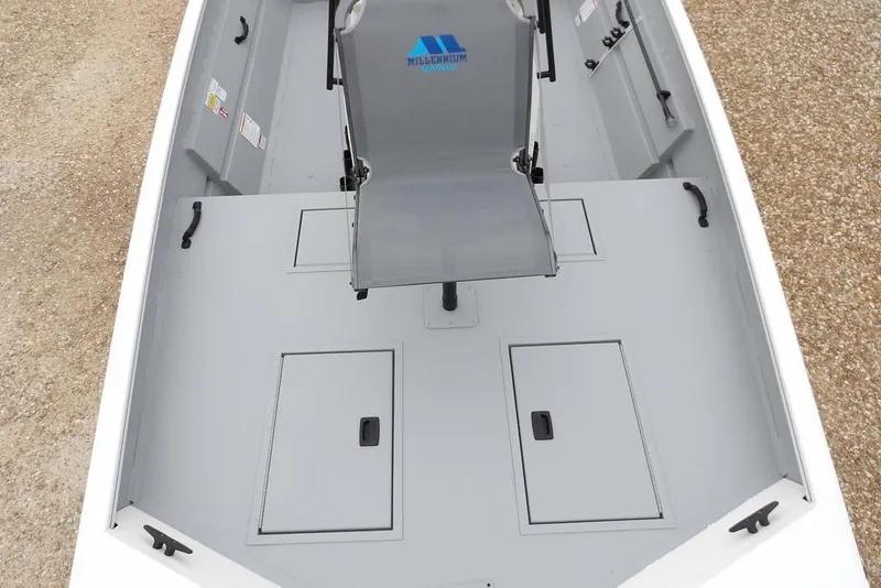 Slide: The Image of 2026 Crestliner 1870 Retriever FCC boat interior with seating and storage compartments. - 26