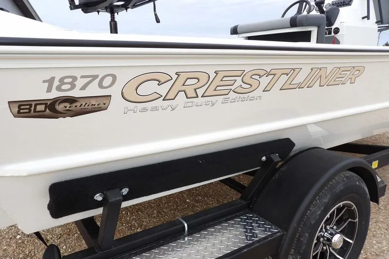 Slide: The Image of 2026 Crestliner 1870 Retriever FCC boat, heavy duty edition, on trailer. - 39