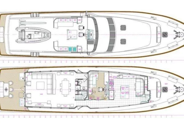 Slide: The Image of Floor plan of a 1998 Burger Raised Pilothouse yacht, showcasing detailed interior layout. - 56