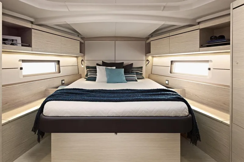 Slide: The Image of Manufacturer Provided Image: Interior of Beneteau Oceanis 46.1 yacht, 2025 model, featuring modern bedroom. - 5