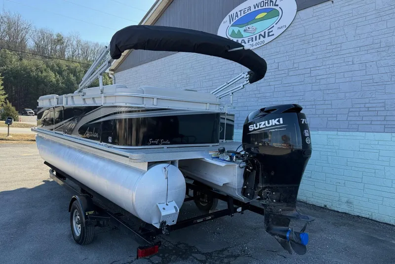 Slide: The Image of 2021 Avalon VTX Cruise 18' pontoon boat with Suzuki outboard motor at Water Worx Marine. - 2