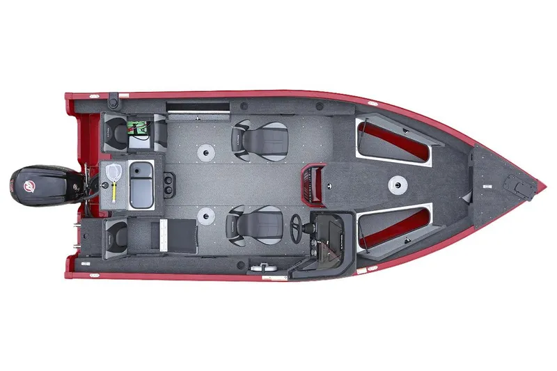 Slide: The Image of Manufacturer Provided Image: Top view of 2026 Lund 1775 Adventure SS fishing boat, red exterior, spacious interior layout. - 10