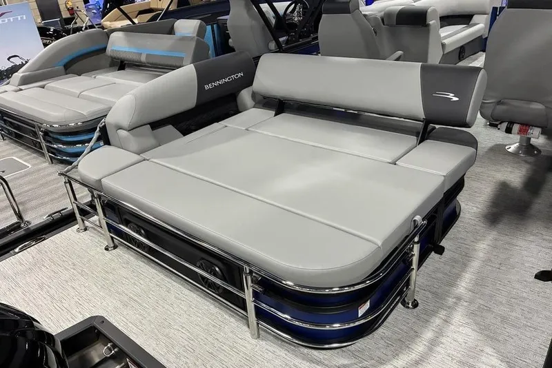 Slide: The Image of 2026 Bennington 23 S Swingback boat interior with luxurious gray seating. - 8