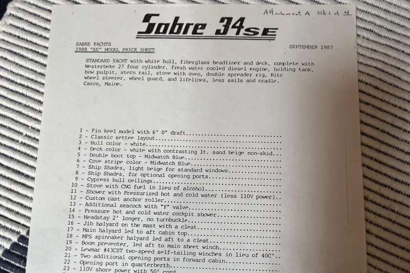 Slide: The Image of Price list for Sabre 34 MK II yacht, 1988 model. - 32