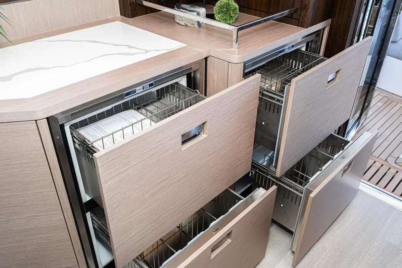 Slide: The Image of Modern kitchen drawers in the 2021 Sunseeker Manhattan 55 yacht. - 11