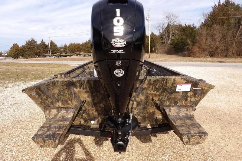 Slide: The Image of 2026 Crestliner 1870 Retriever FCC boat with camo design and powerful 105 engine. - 10