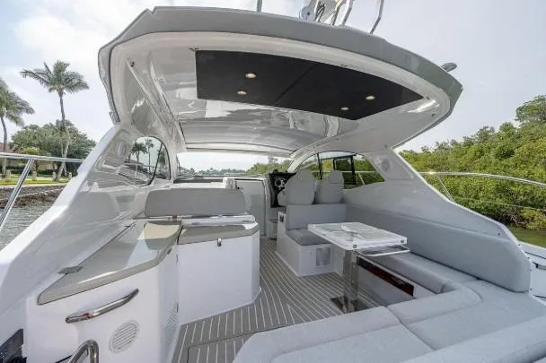 Slide: The Image of 2022 Azimut Atlantis 45 yacht interior with sleek seating and modern design. - 14