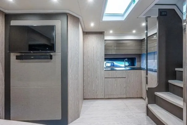 Slide: The Image of Interior of 2022 Azimut Atlantis 45 yacht with modern design and skylight. - 26