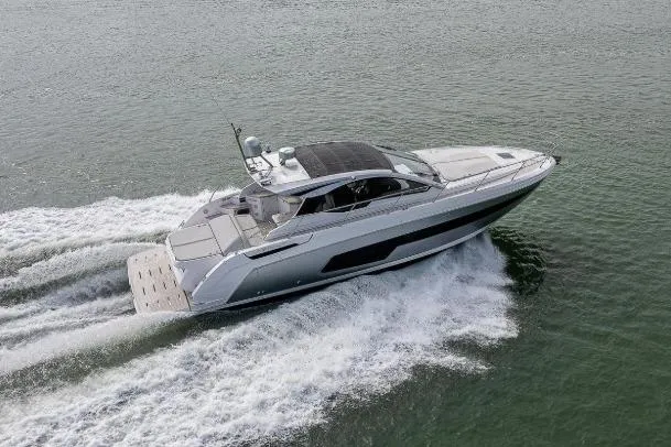 Slide: The Image of 2022 Azimut Atlantis 45 yacht cruising on open water, showcasing sleek design and performance. - 6