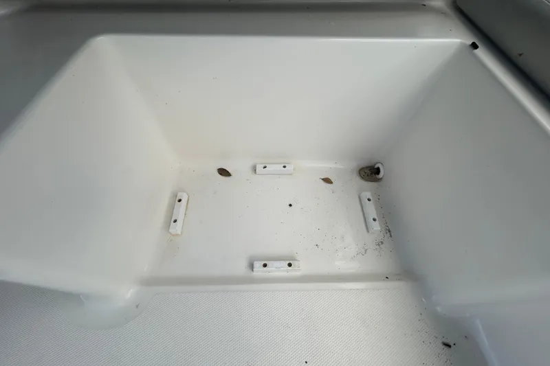 Slide: The Image of 2020 Sea Ray SPX 210 Outboard storage compartment with leaves and debris. - 47