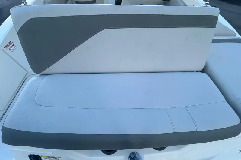 Slide: The Image of 2020 Sea Ray SPX 210 Outboard boat seat, white and gray upholstery. - 84