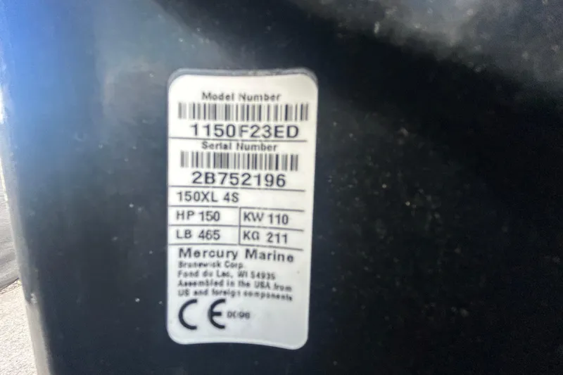 Slide: The Image of Label on Mercury Marine engine, model 1150F23ED, for Sea Ray SPX 210 Outboard 2020. - 91