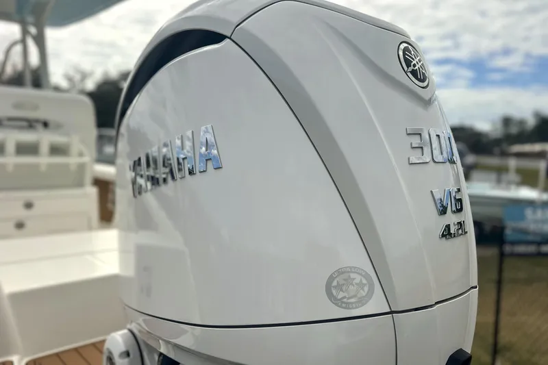 Slide: The Image of Yamaha 300 V6 outboard engine on 2024 Pathfinder 2400 TRS boat, showcasing power and design. - 7