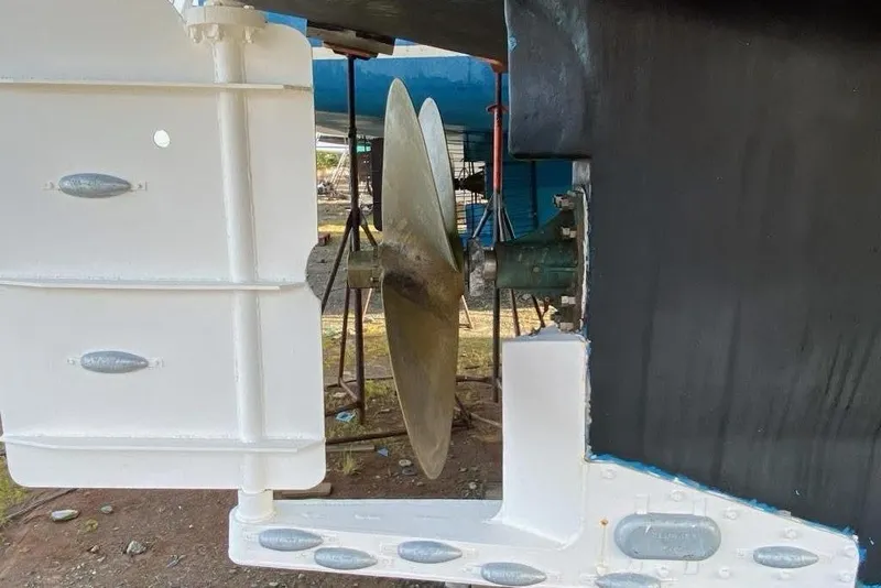 Slide: The Image of Propeller and rudder of 1992 Commercial Long Liner boat, dry docked for maintenance. - 6