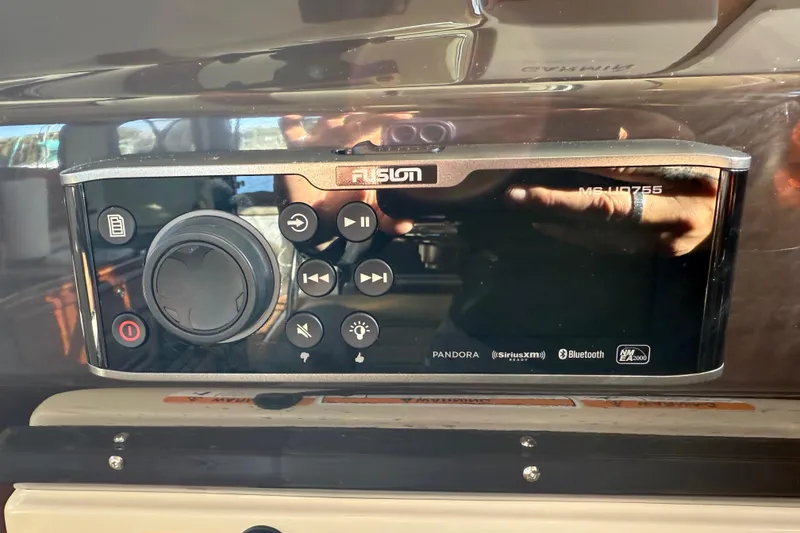 Slide: The Image of Fusion MS-UD755 stereo system on 2022 Ranger Tugs R-27 boat dashboard. - 37