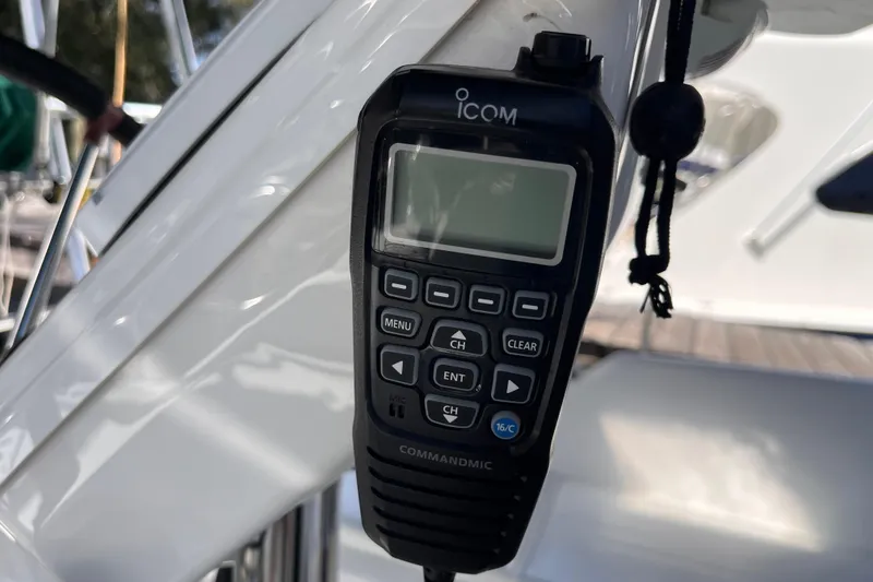 Slide: The Image of ICOM marine radio on a 2008 Beneteau Oceanis 343 sailboat. - 17