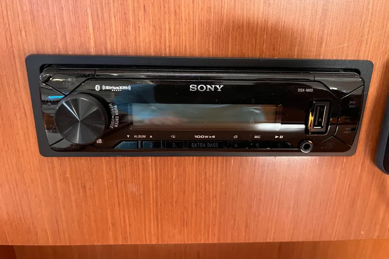 Slide: The Image of Sony DSX-M80 stereo system on 2008 Beneteau Oceanis 343 yacht, featuring Bluetooth and USB connectivity. - 35