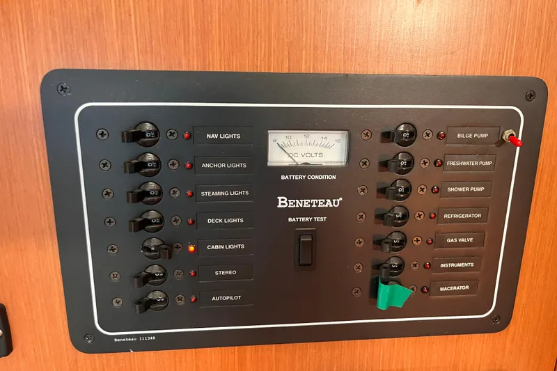Slide: The Image of Electrical control panel on a 2008 Beneteau Oceanis 343 sailboat. - 39