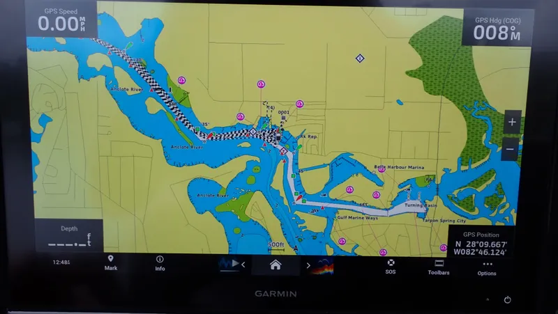 Slide: The Image of Garmin GPS navigation screen displaying a detailed waterway map on a 2024 Statement 350 Open. - 20