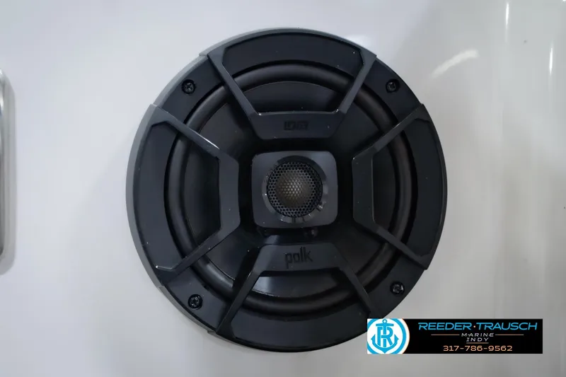 Slide: The Image of Close-up of a Polk speaker on a 2024 Yamaha AR195 boat. - 42