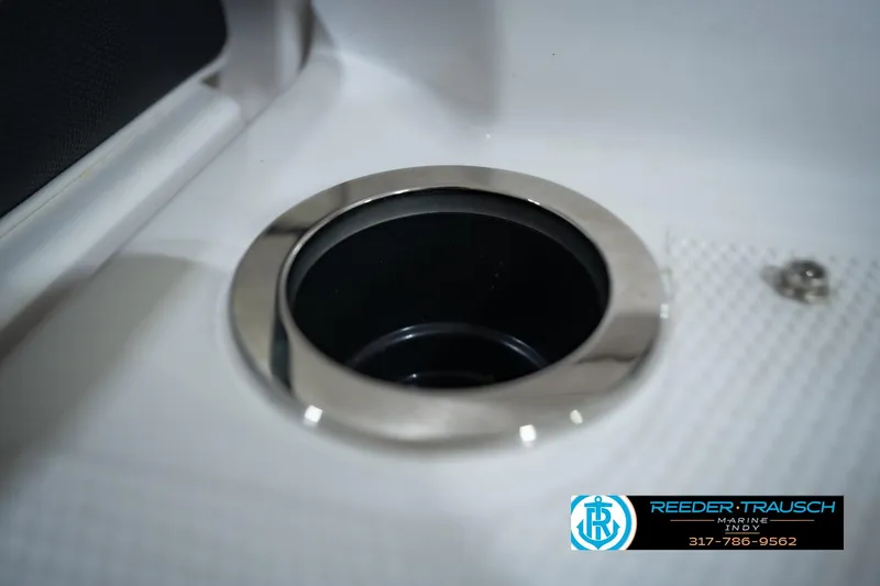 Slide: The Image of 2024 Yamaha AR195 boat cup holder with sleek chrome finish. - 43