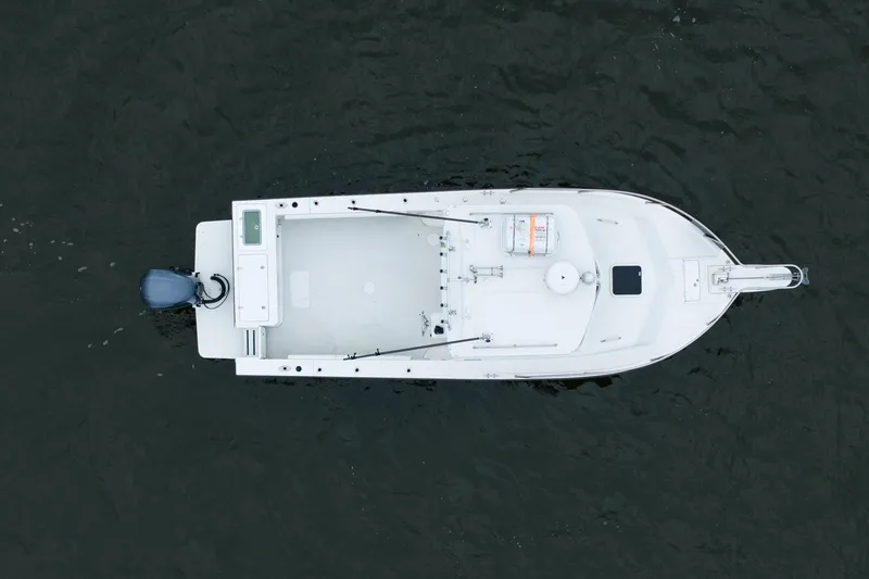 Slide: The Image of Aerial view of 2021 Parker 2520 XLD Sport Cabin boat on water. - 7