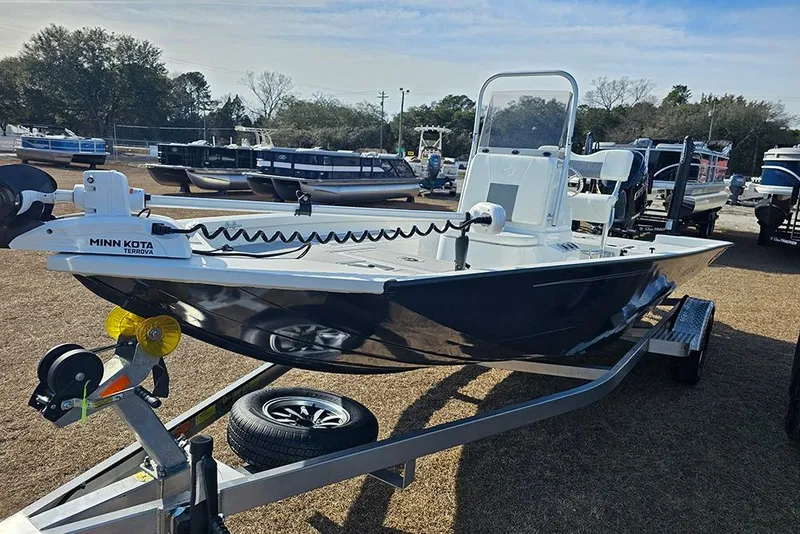 Slide: The Image of 2025 G3 Bay 19 GX boat on trailer with Minn Kota Terrova motor. - 5