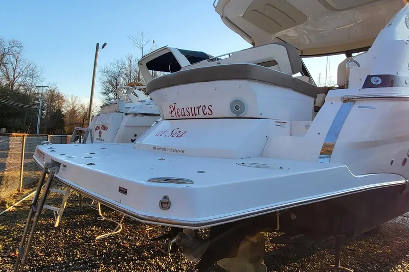 Slide: The Image of 2018 Regal 35 Sport Coupe boat with "Pleasures at Sea" text on the stern. - 4