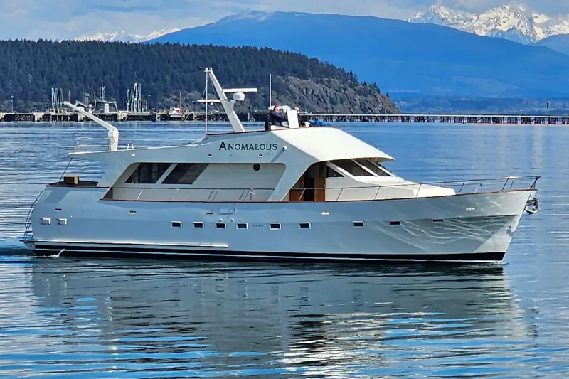 The Image of Classic 1977 Custom International Offshore 65 yacht cruising on serene waters. - 0