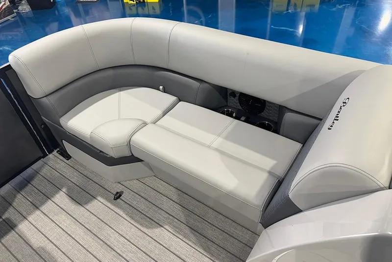 Slide: The Image of 2026 Bentley Pontoons Elite 223 Admiral interior with luxurious seating and modern design. - 14