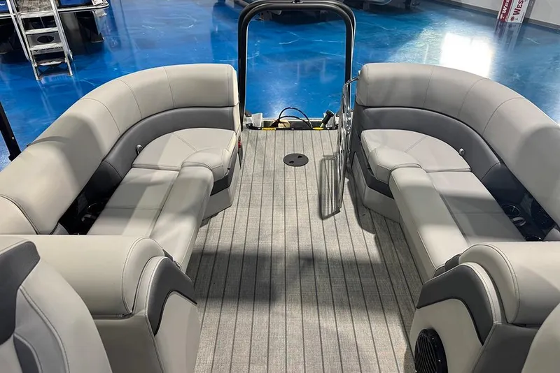 Slide: The Image of 2026 Bentley Pontoons Elite 223 Admiral interior with luxurious seating and modern design. - 27
