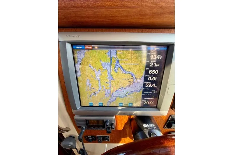 Slide: The Image of GPS navigation screen on 2012 Ranger Tugs R-29 boat dashboard. - 17