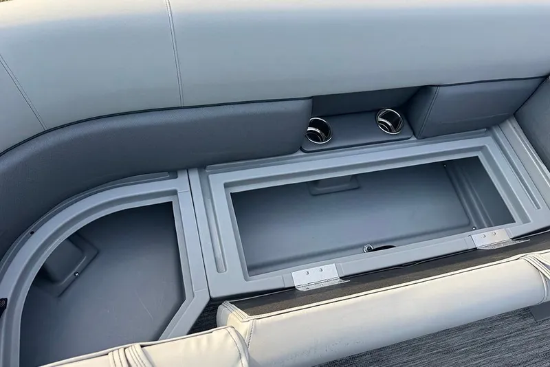 Slide: The Image of 2026 Bentley Pontoons Legacy 243 Swingback interior storage compartment detail. - 14