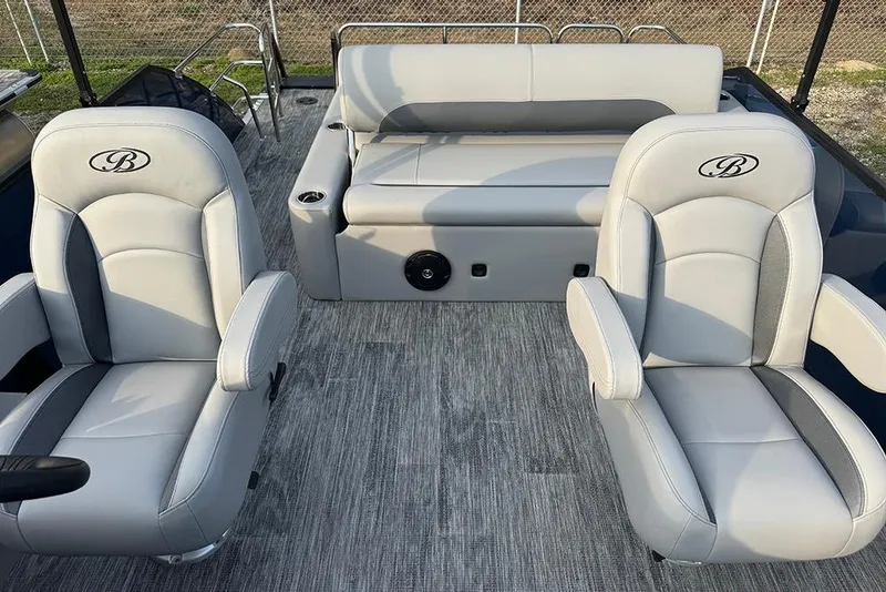 Slide: The Image of 2026 Bentley Pontoons Legacy 243 Swingback interior with luxurious seating and modern design. - 16