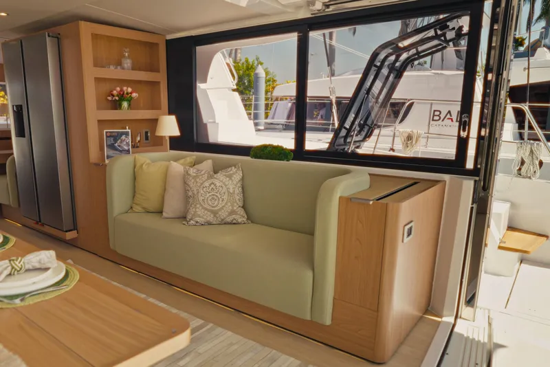 Slide: The Image of Luxurious interior of 2026 Bali 5.2 yacht with elegant seating and modern decor. - 14