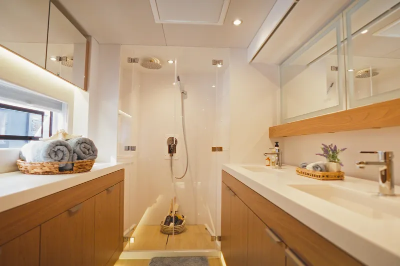 Slide: The Image of Luxurious bathroom in 2026 Bali 5.2 yacht with modern fixtures and elegant design. - 23