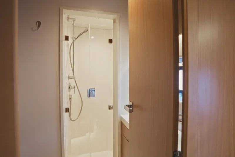 Slide: The Image of Modern shower area in Bali 5.2, 2026 model yacht interior. - 26