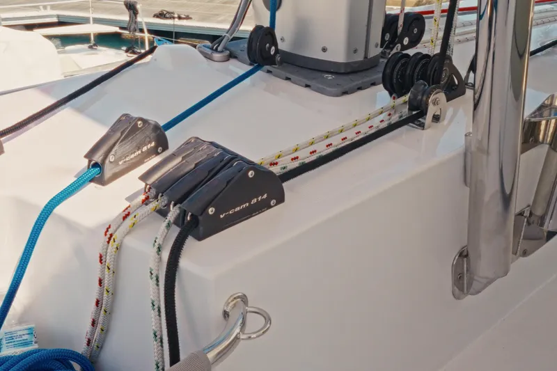 Slide: The Image of Sailing equipment on 2026 Bali 5.2 yacht, featuring ropes and cam cleats. - 7