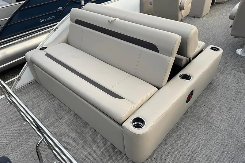 Slide: The Image of 2026 Bentley Pontoons Legacy 223 Swingback with luxurious seating and cup holders. - 25