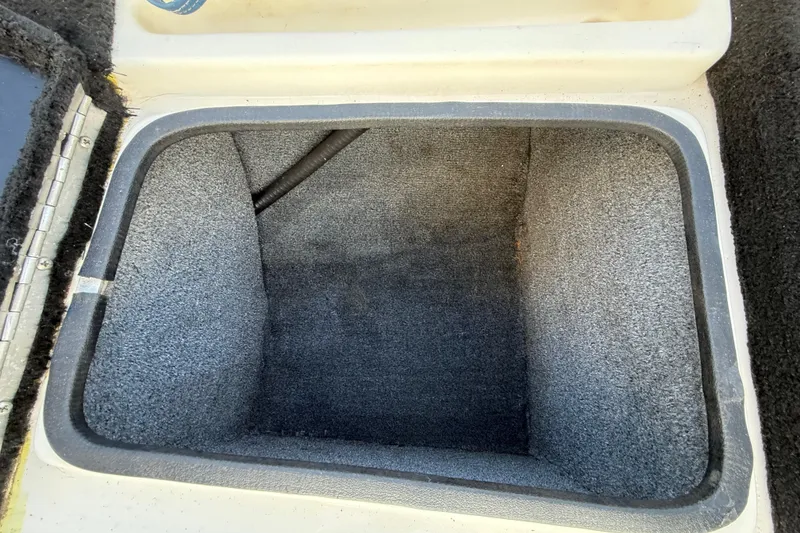 Slide: The Image of Open storage compartment in 1999 Charger 195TF boat, carpeted interior. - 39