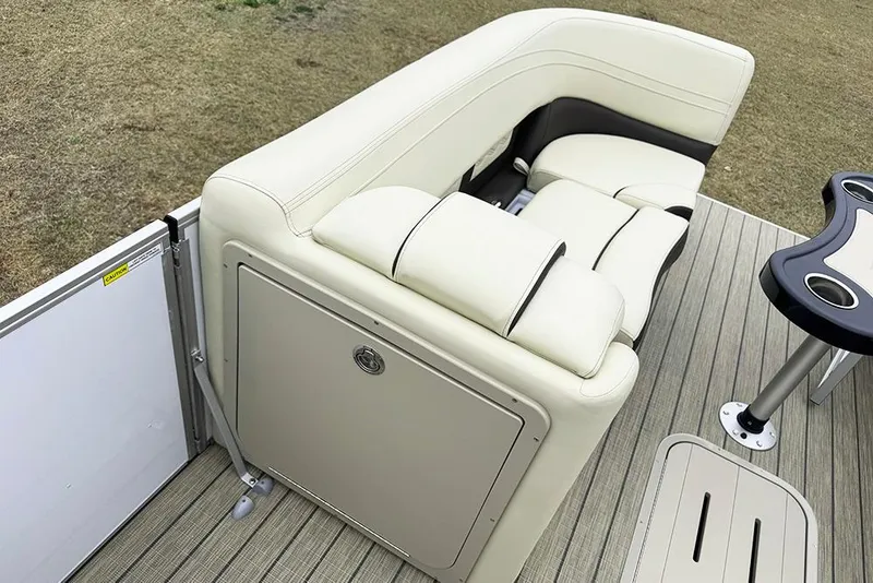 Slide: The Image of Luxurious seating on 2026 SunCatcher Fusion 324SL pontoon boat, featuring elegant design and comfort. - 22