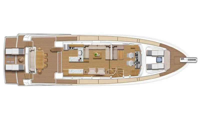 Slide: The Image of Top view of 2026 Offshore Yachts CE Series layout, featuring spacious deck and interior design. - 24