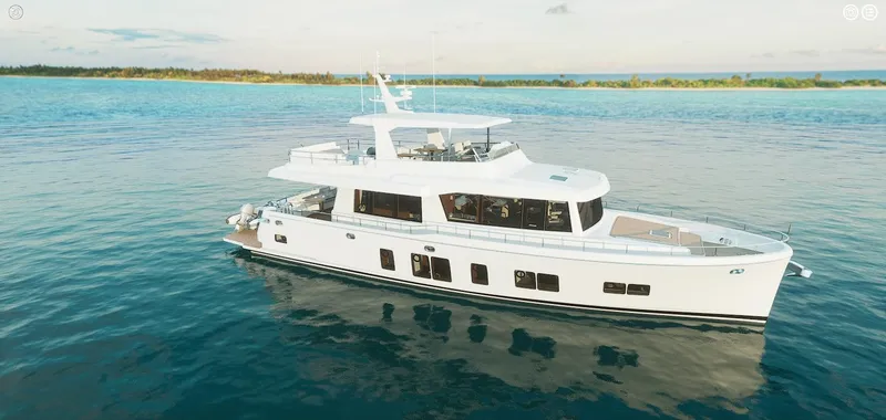 Slide: The Image of 2026 Offshore Yachts CE Series cruising on calm blue waters. - 25